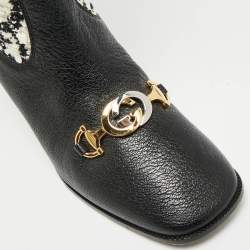 مملوكة مسبقًا حذاء بوت بطول الركبة غوتشي زومي قماش تويد وجلد أسود/أبيض GG مقاس 38