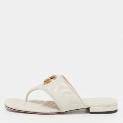 Pre Owned صندل فلات غوتشي جي جي مارمونت جلد أبيض مقاس 37