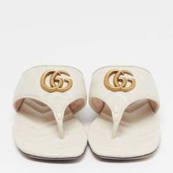 مملوكة مسبقًا Gucci GG Marmont Size 37 White Leather Thong Flat Sandals