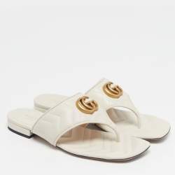 مملوكة مسبقًا Gucci GG Marmont Size 37 White Leather Thong Flat Sandals
