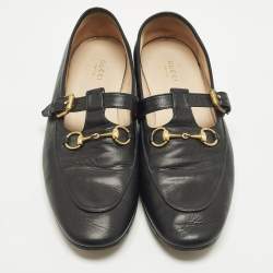 Pre Owned حذاء لوفرز غوتشي سليب أون تاليت هورسبيت جلد أسود مقاس 39.5