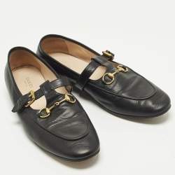 Pre Owned حذاء لوفرز غوتشي سليب أون تاليت هورسبيت جلد أسود مقاس 39.5