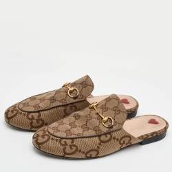 مملوكة مسبقًا Gucci Princetown Horsebit Size 39 Beige Jumboo GG Canvas Mules