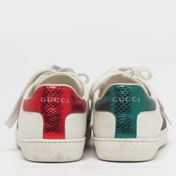 Pre Owned حذاء رياضي غوتشي أربطة تفاصيل قلب ويب Ace جلد أبيض مقاس 35.5