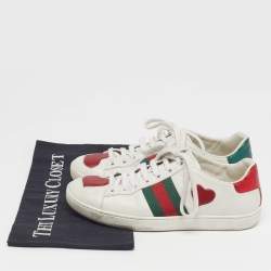 Pre Owned حذاء رياضي غوتشي أربطة تفاصيل قلب ويب Ace جلد أبيض مقاس 35.5