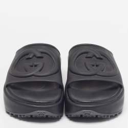 Pre Owned Gucci Interlocking G Size 35 Black Rubber Pool Slide