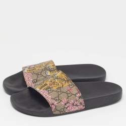 مملوكة مسبقًا Gucci Bengal Tiger Size 40 Multicolor GG Supreme Canvas Flat Slide Sandals