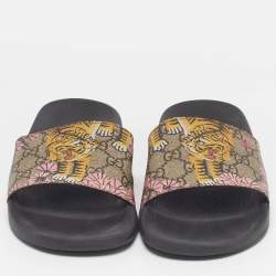 مملوكة مسبقًا Gucci Bengal Tiger Size 40 Multicolor GG Supreme Canvas Flat Slide Sandals