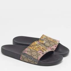 مملوكة مسبقًا Gucci Bengal Tiger Size 40 Multicolor GG Supreme Canvas Flat Slide Sandals