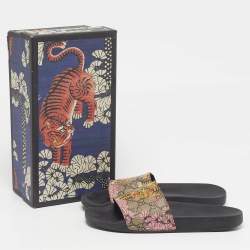 مملوكة مسبقًا Gucci Bengal Tiger Size 40 Multicolor GG Supreme Canvas Flat Slide Sandals