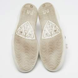 Pre Owned Gucci Ace Size 38.5 Cream/Red Leather and Python Embossed Leather Lace Up Sneakers