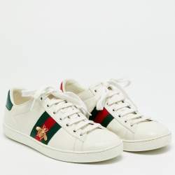 Pre Owned حذاء رياضي غوتشي جلد أبيض ونقشة جلد الأفعى أربطة مقاس 36