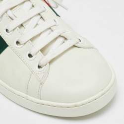 Pre Owned حذاء رياضي غوتشي جلد أبيض ونقشة جلد الأفعى أربطة مقاس 36