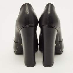 Pre Owned Gucci Horsebit Size 38 Black Leather Block Heel Loafer Pumps