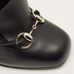 Pre Owned Gucci Horsebit Size 38 Black Leather Block Heel Loafer Pumps