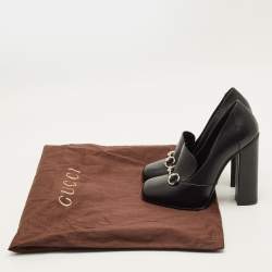 Pre Owned Gucci Horsebit Size 38 Black Leather Block Heel Loafer Pumps