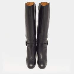 Pre Owned حذاء بوت للركبة غوتشي جلد أسود إليزابيث مقاس 42