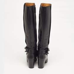 Pre Owned حذاء بوت للركبة غوتشي جلد أسود إليزابيث مقاس 42