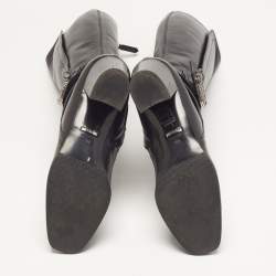 Pre Owned حذاء بوت للركبة غوتشي جلد أسود إليزابيث مقاس 42