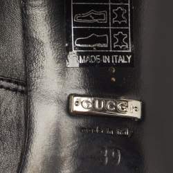 Pre Owned حذاء بوت للركبة غوتشي جلد أسود إليزابيث مقاس 42