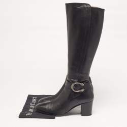 Pre Owned حذاء بوت للركبة غوتشي جلد أسود إليزابيث مقاس 42