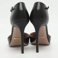 مملوكة مسبقًا حذاء كعب عالي غوتشي كولين جلد أسود حجم 35 بحزام مزين بالجواهر