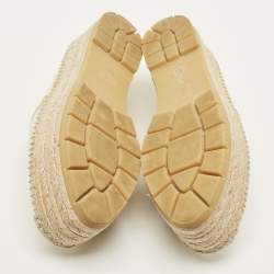 Pre Owned Gucci Size 39.5 Cream Canvas and Leather Logo Graphic Print Platform Espadrille