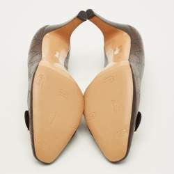 Pre Owned Gucci Guccissima Size 38 Dark Brown Leather Velvet Metal Buckle Pumps