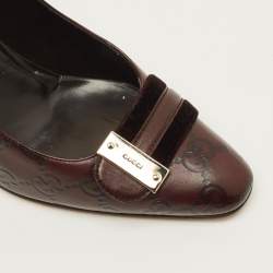 Pre Owned Gucci Guccissima Size 38 Dark Brown Leather Velvet Metal Buckle Pumps