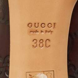 Pre Owned Gucci Guccissima Size 38 Dark Brown Leather Velvet Metal Buckle Pumps