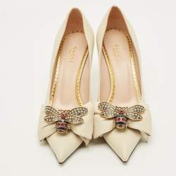 Pre Owned حذاء كعب عالي غوتشي مارغريت الملكة جلد لون قشدي مقاس 38.5