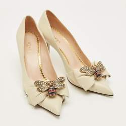 Pre Owned حذاء كعب عالي غوتشي مارغريت الملكة جلد لون قشدي مقاس 38.5