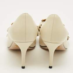 Pre Owned حذاء كعب عالي غوتشي مارغريت الملكة جلد لون قشدي مقاس 38.5