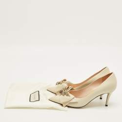 Pre Owned حذاء كعب عالي غوتشي مارغريت الملكة جلد لون قشدي مقاس 38.5