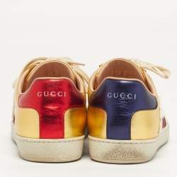 Pre Owned حذاء رياضي غوتشي أيس بلايند فور لوف جلد ذهبي ميتاليك عنق منخفض مقاس 40 