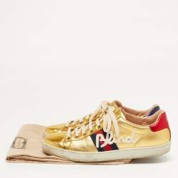 Pre Owned حذاء رياضي غوتشي أيس بلايند فور لوف جلد ذهبي ميتاليك عنق منخفض مقاس 40 