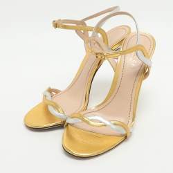 Pre Owned Gucci Size 37 Metallic Leather Ankle Strap Sandals