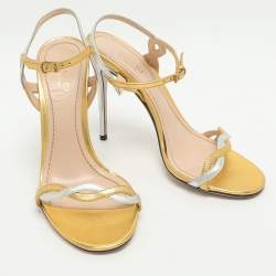 Pre Owned Gucci Size 37 Metallic Leather Ankle Strap Sandals
