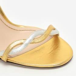 Pre Owned Gucci Size 37 Metallic Leather Ankle Strap Sandals