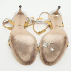 Pre Owned Gucci Size 37 Metallic Leather Ankle Strap Sandals