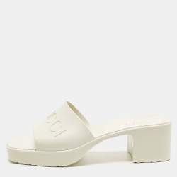 Pre Owned Gucci Size 37 White Rubber Block Heel Slide Sandals