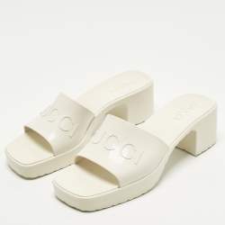 Pre Owned Gucci Size 37 White Rubber Block Heel Slide Sandals