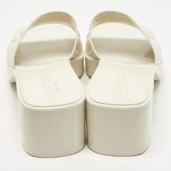 Pre Owned Gucci Size 37 White Rubber Block Heel Slide Sandals