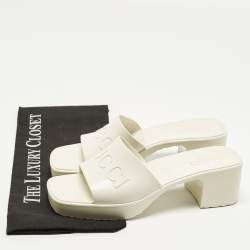 Pre Owned Gucci Size 37 White Rubber Block Heel Slide Sandals