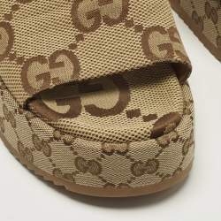 Pre Owned صندل سلايد غوتشي بني كانفاس GG بمقاس 38.5