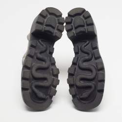 Pre Owned حذاء بوت غوتشي من قماش وجلد أسود/بيج بطول الكاحل مقاس 37.5