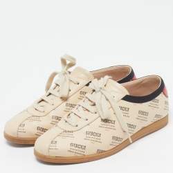 مملوكة مسبقًا Gucci Falacer Invite Print Size 36.5 Beige Leather Low Top Sneakers