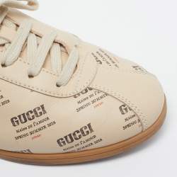 مملوكة مسبقًا Gucci Falacer Invite Print Size 36.5 Beige Leather Low Top Sneakers