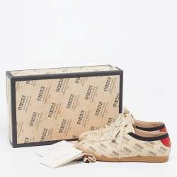 مملوكة مسبقًا Gucci Falacer Invite Print Size 36.5 Beige Leather Low Top Sneakers