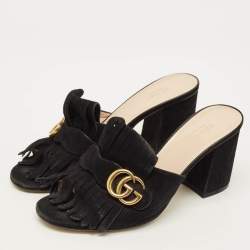 Pre Owned Gucci GG Marmont Size 40 Black Suede Slide Sandals